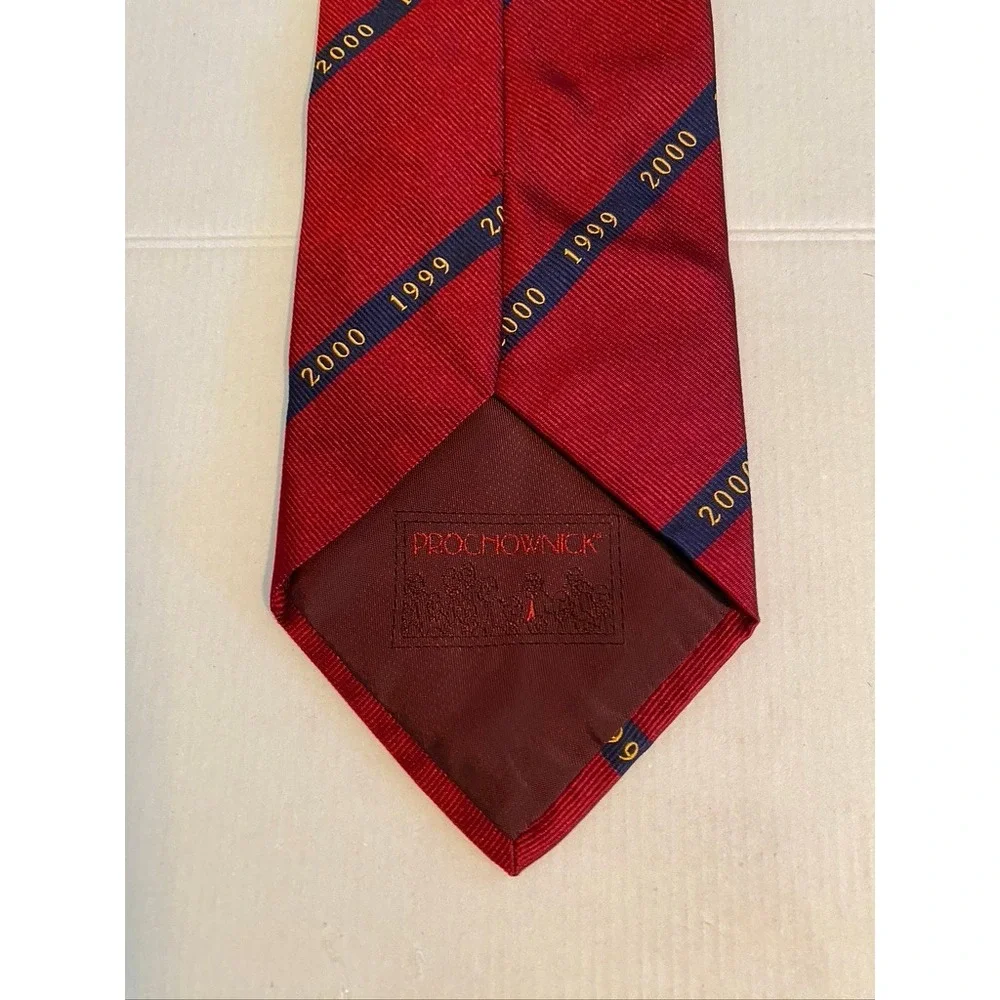 Prochownick Men Red Millennium 1999 2000 Commemorative Silk Tie Navy Gold Stripe